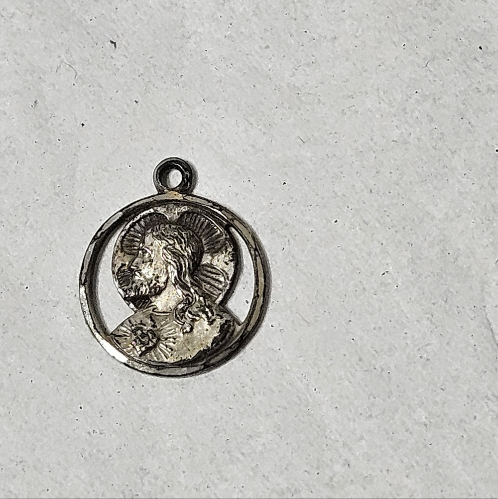 Small Sterling Silver Sacred Heart of Jesus Religious Christian Charm Pendant
